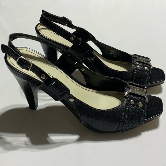 COPY - Anne Klein Black Sling back Leather Cone Heels Sandals Size 7 - Picture 5 of 13